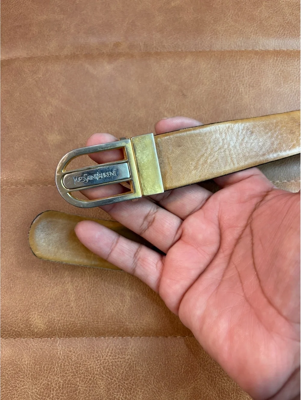Vintage Yves Saint Laurent two tone buckle reversible belt